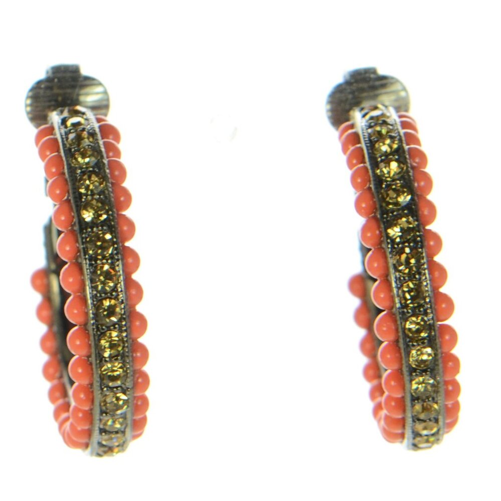 Vintage Kenneth Jay Lane Kjl Coral & Crystal Hoop… - image 7